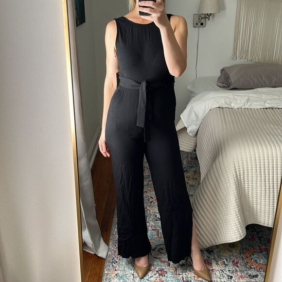 Halogen Pants - Halogen Criss Cross Black Sleeveless High Neck Jumpsuit Black Size XS